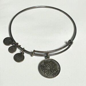 "Mom" Alex and Ani 2015 Flower Charm Adjustable Bangle Bracelet Silver Tone